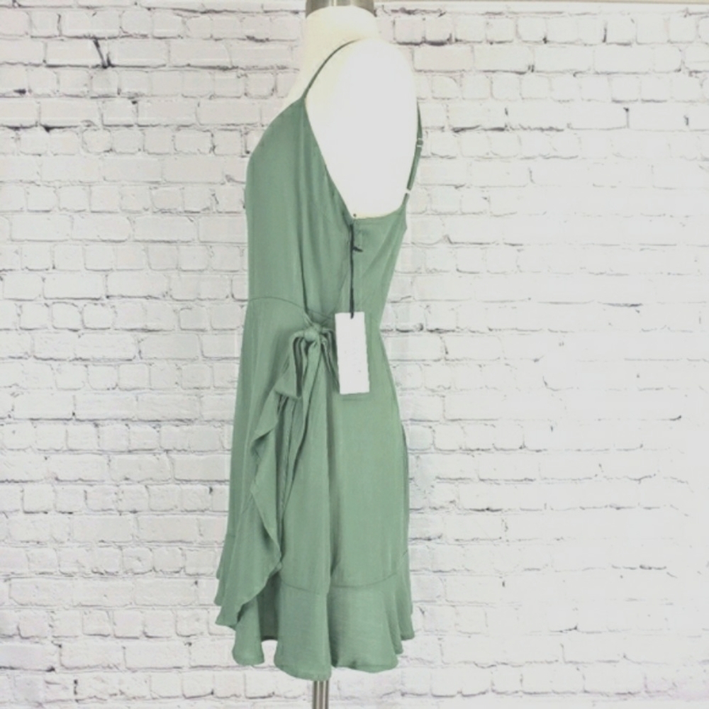Sage The Label Spaghetti Strap Faux Wrap Dress Sage Green Size M - Picture 4 of 6